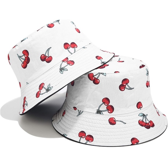 Unisex Cherry Print Double-Side-Wear Reversible Bucket Hat - Picture 2 of 9